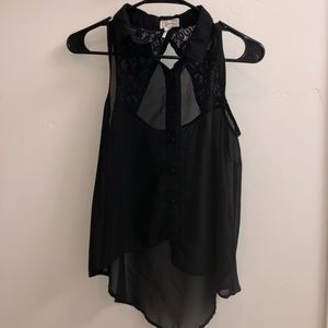 Black lace button down top